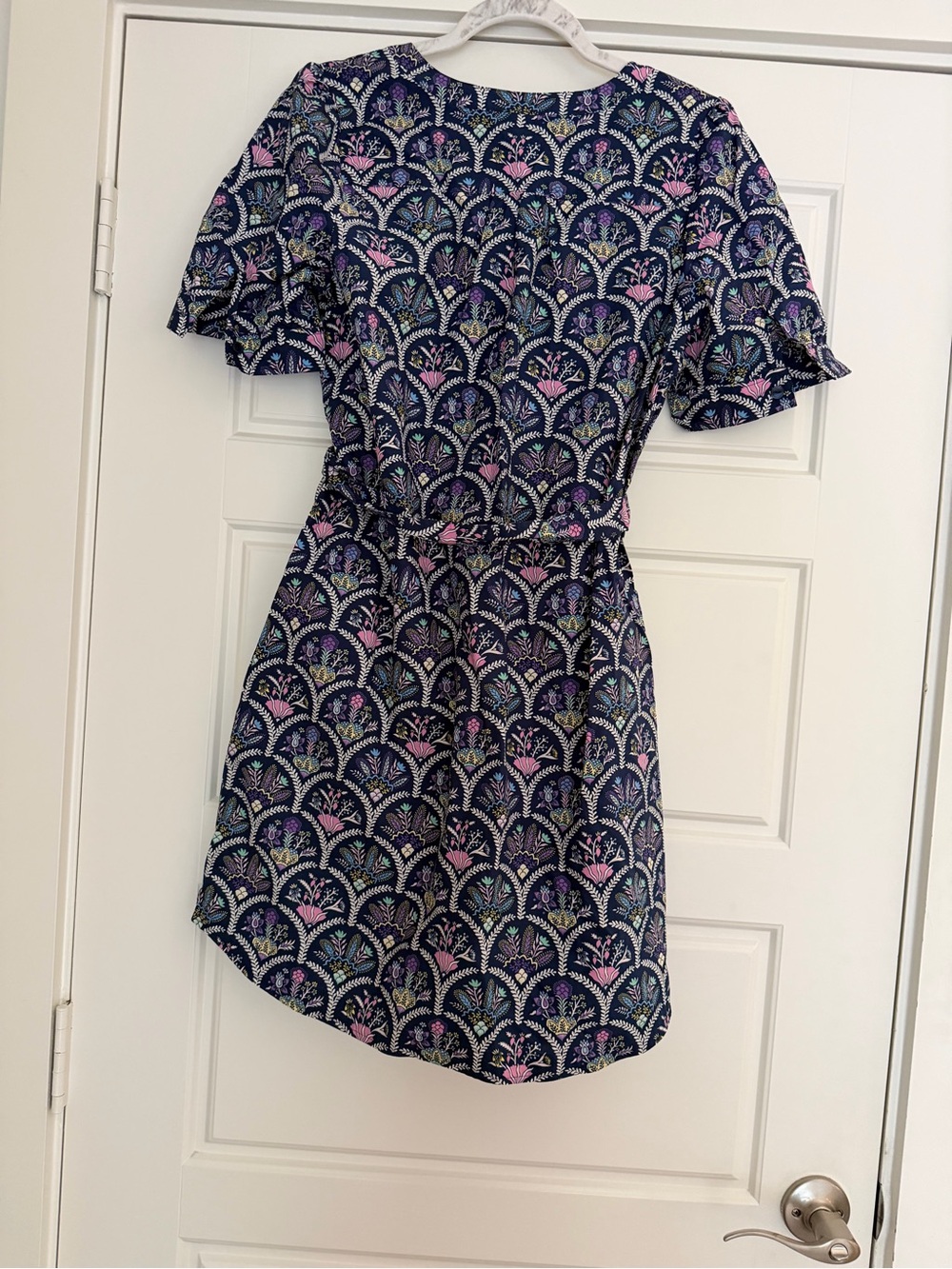 NWT Talbots floral geometric Printed navy Tie-Waist Dress - sz Petite Med - Picture 8 of 9
